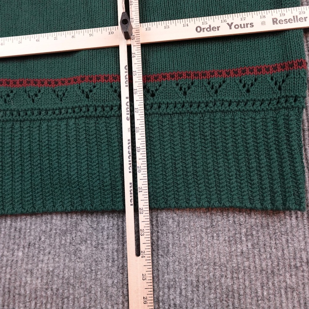 LL Bean Cardigan Sweater Womens Medium Green Fisherman Fair Isle Cable Knit - Picture 8 of 9